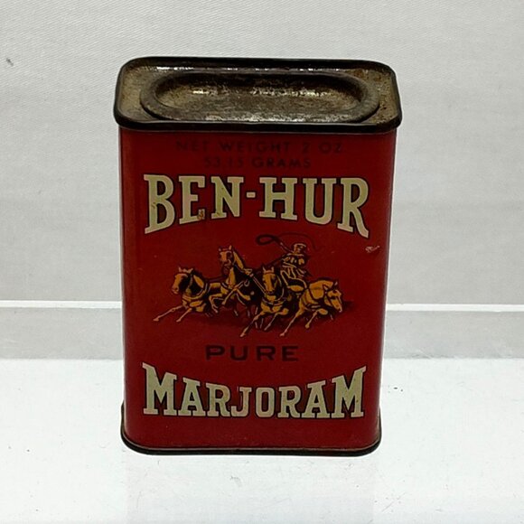 Ben-Hur Marjoram Spice Tin Container 2 Oz 1940s Collectible Kitchen Décor Vintag - Picture 2 of 7